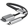 Carphone Warehouse Adattatore per cuffie USB C a Jack 3.5mm, da USB Type C a 3.5 mm Audio Aux, adattatore di ricarica per cuffie con cavo intrecciato, convertitore compatibile con Samsung Galaxy S23/S24+/S22/S21/iPhone