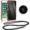 Vauki Cover con Cordino per iPhone 8 Plus/iPhone 7 Plus, Carina Motivo Cuore Custodia con Collana, Antiurto Ultra silicone TPU Morbida e Sottile Catena per Cellulare Case per iPhone 8 Plus 5.5, Nero