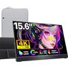 cocopar Secondo Schermo 15,6 Pollice 4K UHD 60Hz 145% sRGB Monitor Portatile per Laptop MacBook Surface PC Xbox PS5, Monitor da Viaggio con Altoparlanti HDMI USB-C, Supporto VESA con Kickstand