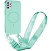 SLWYF Cover Compatibile con Samsung Galaxy A23 5G/A23 Cover Magnetica, Silicone TPU Morbido Corda Collana Necklace Regolabile Stylish con Catena Ultra Sottile Case, Menta verde