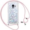 Vauki Cover per Samsung Galaxy S9 con Cordino,Trasparente Glitter Liquido Antiurto Brillantini Tracolla Custodia,Silicone Bumper Laccio Sabbie Donna Protettivo Case per Samsung S9,Argento