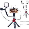 EIOYUMY Kit vlogging per iPhone e Android, con supporto per telefono, treppiede, luce LED, microfono per videochiamate, Vlogging, YouTube, Instagram, Tiktok