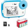 AgfaPhoto AGFA PHOTO Realikids Instant Cam + 1 scheda Micro SD da 32 GB +3 rotoli di carta termica ATP3WH-Fotocamera istantanea per bambini,schermo LCD da 2,4, specchio selfie e filtro fotografico,colore:Blu