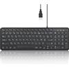 Perixx PERIBOARD-213U, tastiera compatta silenziosa Filiare - Tastiera Chiclet con tasti forbici silenziosi e tasti multimediali per Windows, AZERTY francese, nero