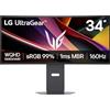 LG UltraGear 34G60ZA Monitor Gaming 34 VA WQHD (3440 x 1440), 160Hz, 1ms (MBR), 21:9 curvo, FreeSync, HDR 10, HDMI 2.0, DP, Stand regolabile, Nero