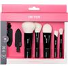 Beter - Set di 5 pennelli da trucco da viaggio, setole sintetiche extra morbide, kit di mini pennelli Kabuki, fard, fondotinta, correttore e ombretto + 2 pinzette per capelli, pennelli da trucco