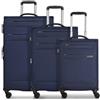 Worldpack Set di valigie morbide, 3 pezzi, trolley da viaggio in poliestere robusto di alta qualità, per uomo e donna, 4 ruote doppie e lucchetto TSA, serie Chicago, blu scuro, Kofferset (3-teilig)