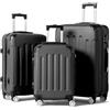 LEADZM Valigie Set 3 Pezzi, Set Valigie Rigide con Rinforzi Angolari, Luggage Suitcase Grande 23 kg in ABS (Nero)