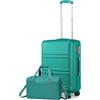 KONO set di 2 Valigia Bagaglio a Mano Rigida e Leggera ABS Trolley 55cm con 4 Ruote Rotanti e Lucchetto TSA & Borsa da Viaggio 40x20x25 Ryanair, Turchese