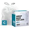 Plasticplace Trash Bags | Compatible with Simplehuman (x) Code C | (100 Count)│White Drawstring Garbage Liners 2.6-3.2 Gallon / 10-12 Liter │ 14.75 x 20