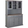 Dmora Credenza a 3 ante chiuse 2 vetrine e 3 cassetti, in pino massello verniciato grigio con top e finiture color marrone, 131x45x191 cm