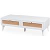 Menzzo Dalgora - Tavolino da salotto 120 cm, bianco con 2 cassetti con canna, design naturale chic, tavolino rettangolare moderno in legno e rattan
