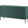 Komodee Cassettiera NANAIMO KSZ154 - Verde - Maniglie Dorate - 3 Cassetti - Larghezza 154 cm, Altezza 83 cm, Profondità 39 cm