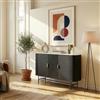 [en.casa] Mobile Contenitore a 3 Ante Credenza con 4 Scomparti e Pannelli Decorativi Madia Buffet con Ripiani per Soggiorno Sala da Pranzo Ingresso 110 x 40 x 77 cm - Nero/Effetto Marmo Bianco