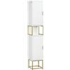 kleankin Colonna Bagno con 2 Armadietti e Vano Aperto, Mobile Bagno Salvaspazio in MDF e Acciaio, 30x30x170.7cm, Bianco e Oro