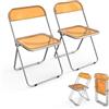 Bonnlo Set 2 Sedie Pieghevoli con Struttura in Acciaio e PET, Seduta Salvaspazio Richiudibile con Piedini, da Viaggio, Cucina, Soggiorno e Conferenza, 47 x 47 x 74 cm (Arancione Trasparente)