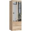 AKORD | Armadio con Specchio S | 60 cm Due Ante | 2 Cassetti con ripiani e Asta Appendiabiti | Mobiletto Cameretta Camera da Letto | Guardaroba | Pannello in laminato 16 mm | Rovere Sonoma