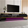 REXO Mobile TV moderno con tre cassetti e uno scomparto aperto, lucido con luci LED che cambiano colore, 180 x 38 x 45 cm (nero)