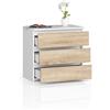 BDW Cassettiera con 3 cassetti, credenza, armadio multifunzione, soggiorno, sala da pranzo. Accoglierà tutte le cose necessarie (rovere Sonoma/bianco) (Bianco - rovere Sonoma)