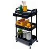 Baroni Home Carrello Portaoggetti con Ruote e Freno, 3 Ripiani con Cassetto, Struttura Resistente con Maniglie, Organizer Salvaspazio per Cucina, Bagno e Cameretta (Nero)