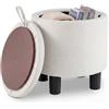SOARS Sgabello Pouf Contenitire, Ottomano Poggiapiedi Rotondo, Sedile Trucco Imbottito, Tavolino con Coperchio Rimovibile, Moderno, per Soggiorno, Ingresso e Camera da Letto, 38 X 38 X 44 CM, Beige