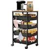 RMNKTHC Carrello da cucina con 5 ripiani e 4 cassetti, ruote a 360° con 2 freni, con piastra in legno e cesti ventilati, per conservare frutta, verdura, forno a microonde in cucina e soggiorno (32 x