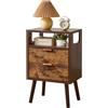 Aibiju Comodini, Comodino in Legno con 2 Cassetti Portaoggetti, Gambe in Legno Massello, Tavolino con Contenitore per Soggiorno, Camera da Letto, Divano, 40x29x63 cm, Marrone Rustico YD-TM063H