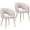 SUPPNEED Set di 2 sedie da pranzo in corduroy, con bracciolo, schienale curvo, gambe dorate, sedie da cucina, poltrone per soggiorno, camera da letto, ufficio (2, beige)