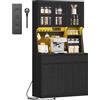 Hzuaneri Credenza cucina, mobile buffet, armadio domestico con multipresa e striscia luminosa a LED, piano di lavoro e 2 cassetti, ripiani regolabili, cucina, soggiorno, 40x100x180cm, Nero