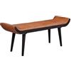 WOHNLING Panca Vera Pelle/Panca in Legno massello Marrone 125x51x38 cm Moderna | Divanetto Imbottito Design Panca in Pelle Panca da Letto 2 Persone | Panca da Sala Moderna