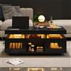 Merax Tavolino da salotto, nero, 100 x 50 x 43 cm, lucido, con illuminazione a LED, tavolino con presa e porta USB, armadio con porta rimbalzo, per ufficio e soggiorno