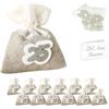 Doni Bomboniere Set Anniversario 12 Sacchettini in Juta Grigio Argentato con Applicazione Legnetto Bustine Confetti Bigliettini Personalizzabili Segnaposto Confettata Nozze Traguardo Sposi Fai da Te