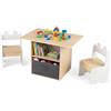COSTWAY Set di Tavolo e 2 Sedie per Bambini 3+ Anni, Tavolo e 2 Sedie in Legno con Scomparti Doppio Lato e Cassetto Pieghevole in Tessuto, Ideale per Leggere, Giocare per Cameretta Bambini (Bianco)