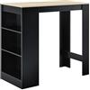 [en.casa] Tavolo Alto da Bar con 3 Scomparti Aperti Bancone da Lounge Caffè Bistrot con Ripiani Laterali Penisola Cucina Stretta 110x50x103 cm - Nero/Effetto Rovere