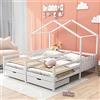 Soweiz Lettino per bambini, letto matrimoniale, lettino con 2 cassetti in MDF, cassetti su rotelle, rete a doghe in pino, bianco (200 x 90 cm)