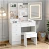 Saimeihome Toeletta da Trucco con Specchio Scorrevole, Luci LED 3 Colori, Sgabello Inclusa, Toeletta in Bianco con 6 Cassetti e 6 Ripiani, per Camera 80x36x130cm