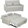 HOMCOM Divano Letto 2 Posti 3 in 1 con Materasso, Braccioli, Divano 2 Posti Clic Clac Estraibile Reclinabile 3 Livelli, 2 Cuscini, Letto Matrimoniale Pieghevole in Tessuto Effetto Lino, Marrone Chiaro