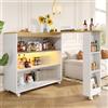 Merax Tavolo da bar allungabile con LED, tavolo girevole e vano portaoggetti, isola da cucina con bar/bancone, tavolo da pranzo allungabile, 138-204 x 39 x 105 cm, stile credenza, moderno e mobile