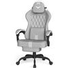 Ferghana Sedia Gaming Ergonomica - Supporto Lombare, Poggiatesta, Poggiapiedi, Altezza Regolabile, Girevole, Tessuto Lino Traspirante, Adatta anche come sedia ufficio, scrivania, PC (Grigio-Bianco)