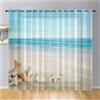 Odot Tende per Finestre Semi Trasparenti, Motivo Onde Oceano 3D Tende Voile per Interni 2 Pezzi Tende Camera da Letto Moderna Tenda Filtranti con Occhielli Tenda (Stella Marina,140x275cm)