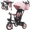 Twinly SAMI Triciclo Evolutivo Pieghevole con Maniglione - Triciclo per Bambini da 1 Anno a 5 Anni, Sedile Girevole e Reclinabile, Cappottina UPF50+, Ruota Libera e Cinture di Sicurezza - Rosa