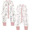 Chilsuessy Sacco nanna estivo con piedi, 0,5 Tog, per bambini piccoli, con gambe, 100% cotone, per ragazzi e ragazze, 0,5 tog/fiori + coniglio, 80 cm, altezza del bambino 90-100 cm