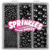 Miss doozy Perle Commestibili Nero per Decorazioni (130g) - 4 Misure di Perline per Decorare Torte, Cupcake & Biscotti - Ideali per Matrimoni, Compleanni, Halloween, Natale, Sprinkles (2mm, 4mm, 7mm, 10mm)