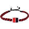 Italyanissimo Bracciale per tifosi in macramè e Argento 925 rodiato oro bianco con smalti. Rosso nero stile milan. (Taglia L) 22-23 - 24 cm