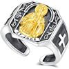 AEONSLOVE Anello Croce di San Benedetto Regolabile Argento 925 per Uomo Donna, Anello Aperto Arcangelo Michele/Crocifisso Gesù/San Cristoforo/Giuda, Anelli Croce Regolabili per Pollice