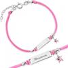 Sakrami Bracciale Argento 925 Bimba Cordoncino Cordoncino Rosa e Stellina Smaltata Piastrina Incidibile Kids Collection + Confezione Regalo Personalizzata - Braccialetto per Nascita Comunione o Battesimo