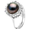 PEARLS & COLORS Anello con Perla di Tahiti Rotonda 8-9 mm Qualita A+ in Argento 925 - Misura Regolabile