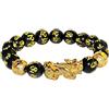 Katomi Braccialetto cinese con perline Feng Shui, colore nero, con Pi Xiu, in ossidiana, con amuleto intagliato a mano, per fortuna e ricchezza （18cm）