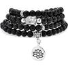 oasymala Bracciale Mala da 6 mm con 108 perline, collana Yoga Zen con ciondolo Buddha e loto per la preghiera (Agata nera (Black Agate))