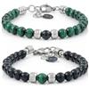 10:10 Bracciali Coppia Lui e Lei con Pietre Naturali da 6 mm Occhio di Tigre verde e Agata Nera. Braccialetto Regolabile, Resistente. Made In Italy (Occhio Tigre-Agata)